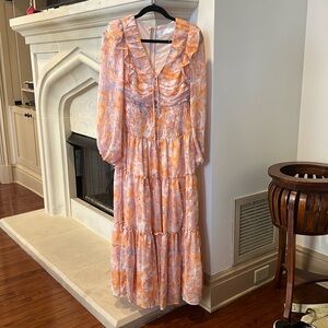 ASTR Eloraina Floral Tiered Long Sleeve Midi Dress